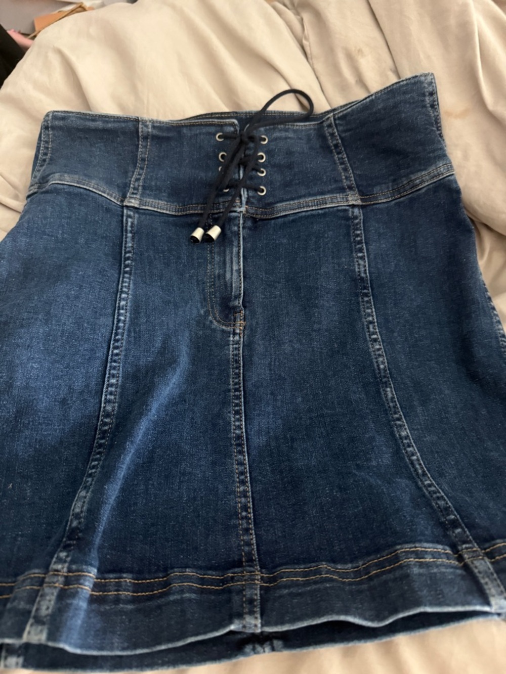 Free People Modern Femme corset denim Skirt sz 10, guc -perfect length - Picture 4 of 7